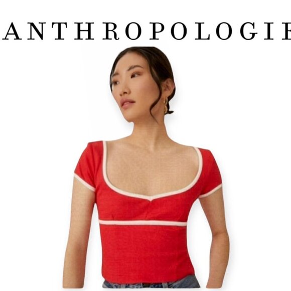 Anthropologie Maeve Sweetheart Ponte Top Red/White Size M NWT - Picture 1 of 12